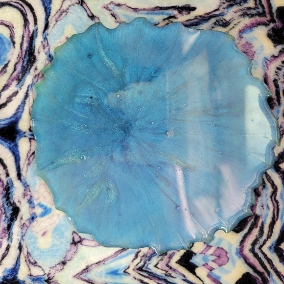 NEW Handmade Blue Resin Tray/ Coaster Piece With Butterfly And Moons Etc. - Picture 3 of 12
